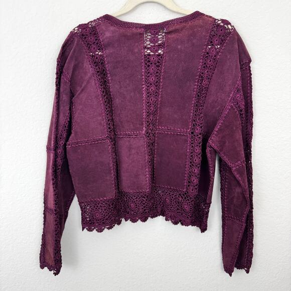 Rare Vintage Dead Stock Womens Leather Lace Jacket Size L Boho Chic Festival - Picture 4 of 7